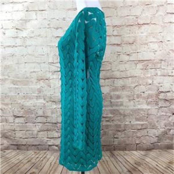Emerald Green Crochet Lined Mini Bodycon Dress - Picture 4 of 7